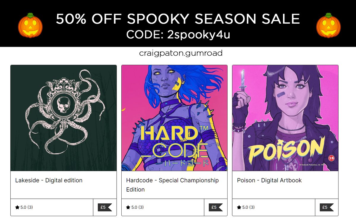 CraigPaton's tweet image. Hey guys. Currently doing a half-off sale on all the digital books in my shop over the spooky season! 
Just use the code '2spooky4u' to get your discount. 🎃
Running until Nov 1st. Shares and RTs appreciated.