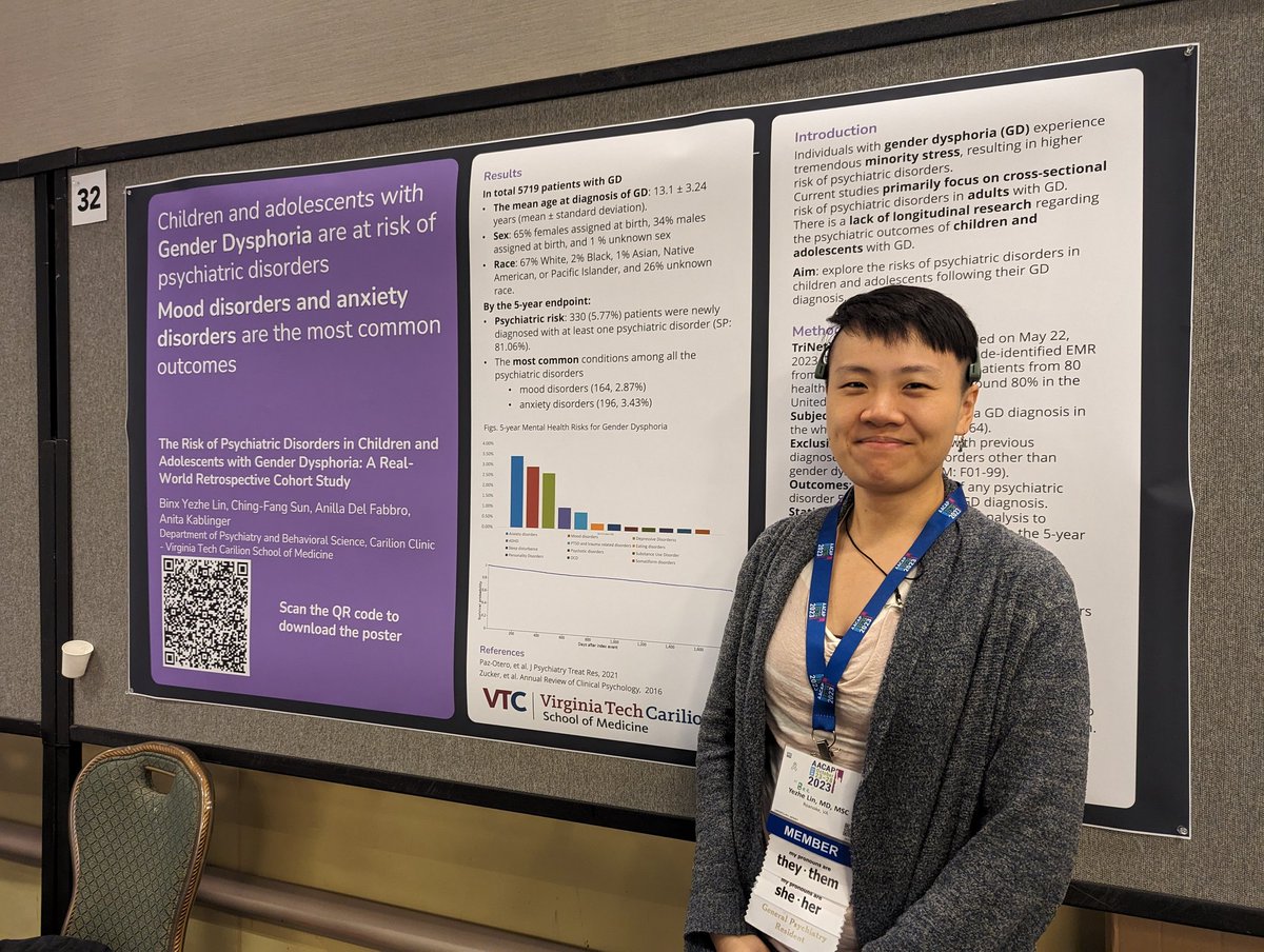 Poster session 3 starts at 10:30 AM. 
Welcome to stop by my poster regarding gender dysphoria 

#aacap #aacap2023 #mentalhealth #childpsychiatry #psychtwitter #MedTwitter