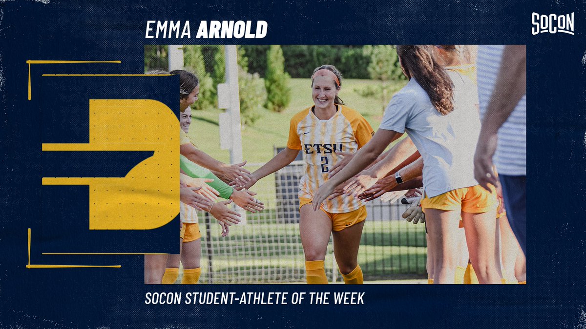 ETSUWSoccer's tweet photo. Congrats to 𝙀𝙢𝙢𝙖 𝘼𝙧𝙣𝙤𝙡𝙙 on being named @SoConSports Student-Athlete of the Week❗️

Arnold is the third-straight @ETSUAthletics student-athlete to win the award and fourth Buccaneer to pick up the accolade this season 

#ETSUTough 🏴‍☠️ https://t.co/HhsP7yGcXS