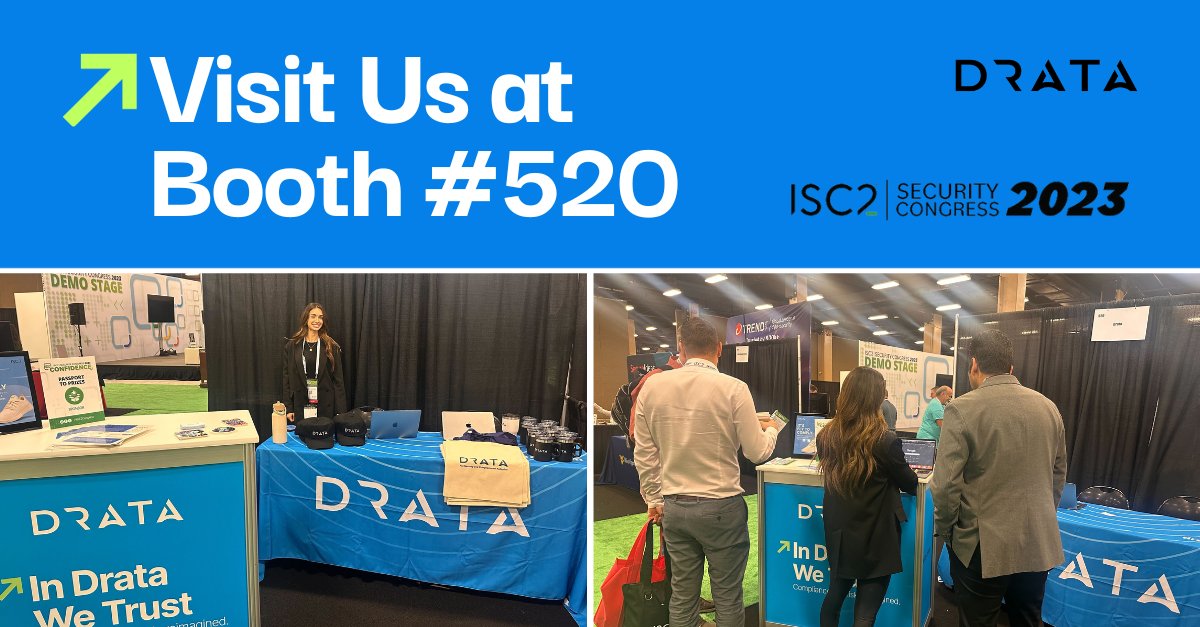 DrataHQ's tweet photo. 🙋‍♂️ Who’s at @ISC2 Security Congress 2023? The Drata team is ready to chat and level up your #compliance game at booth #520. Come visit us!

#isc2securitycongress #isc2securitycongress2023 #indratawetrust https://t.co/ptfC5kVo5j