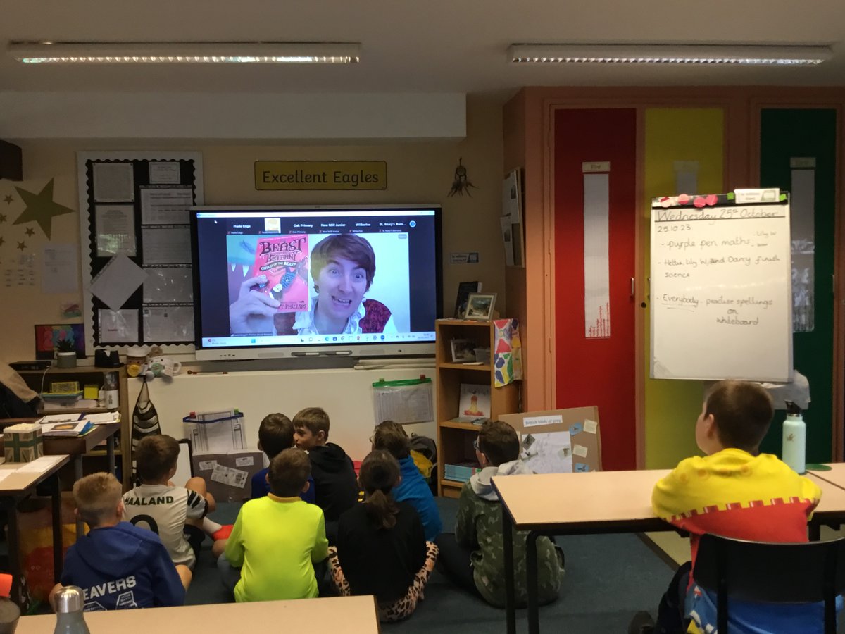 EdgeHade's tweet photo. Eagles met with Jack Meggitt-Phillip, author of:The Beast and the Bethany, Revenge of the Beast &amp; Battle of the Beast, via Zoom. We loved it! #HESVisitor #HESEnglish #HESYr5 #HESYr6. Thank you @read_holmfirth https://t.co/5nfpIqHP2p