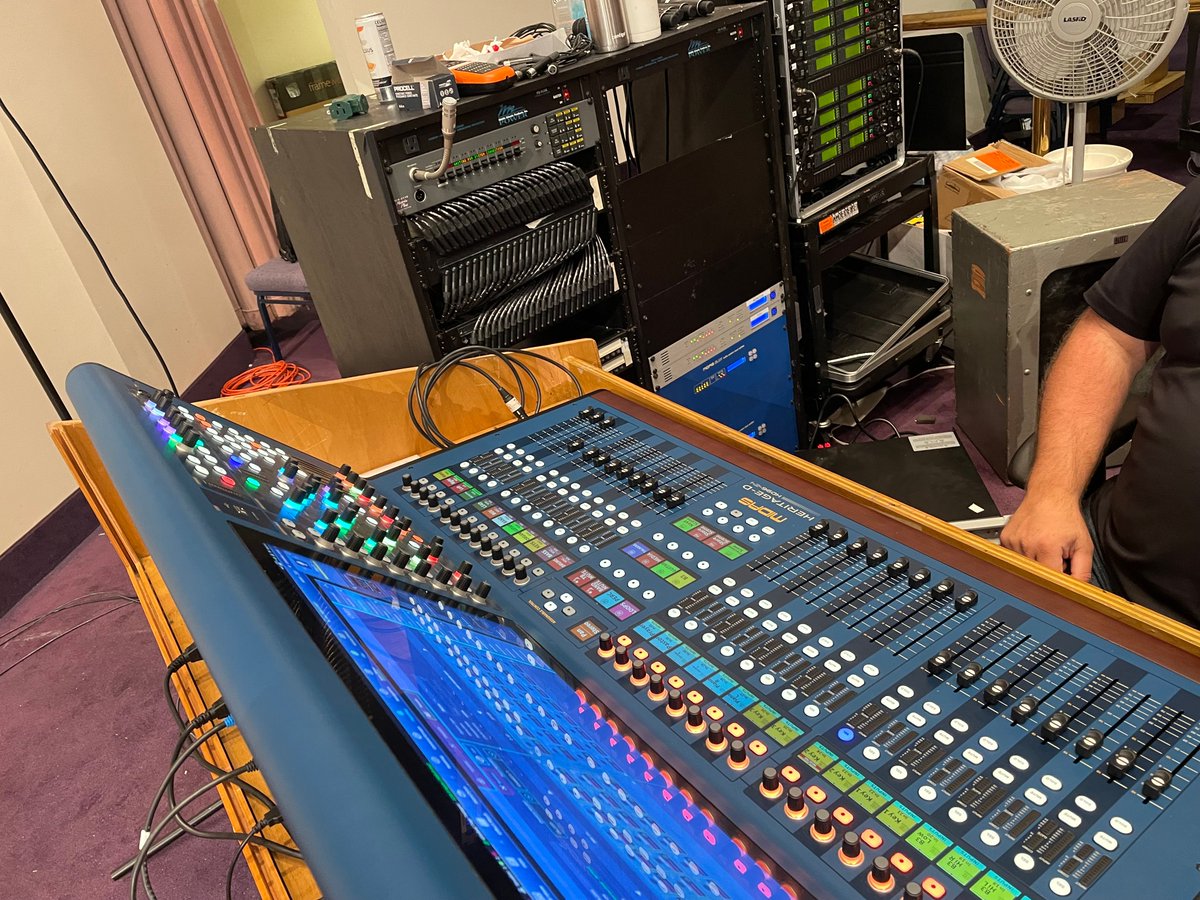 🔊 The @ProductionOneAV Integration Team is on fire! 🛠️ Installing two Midas HD96 digital audio mixers with the new Turbosound Manchester PA. Talk about an epic combo - it's like audio mixing on turbo boosters! 🚀🎶 #AVHumor #Turbosound #HD96 #MidasConsoles #ItSoundsAmazing
