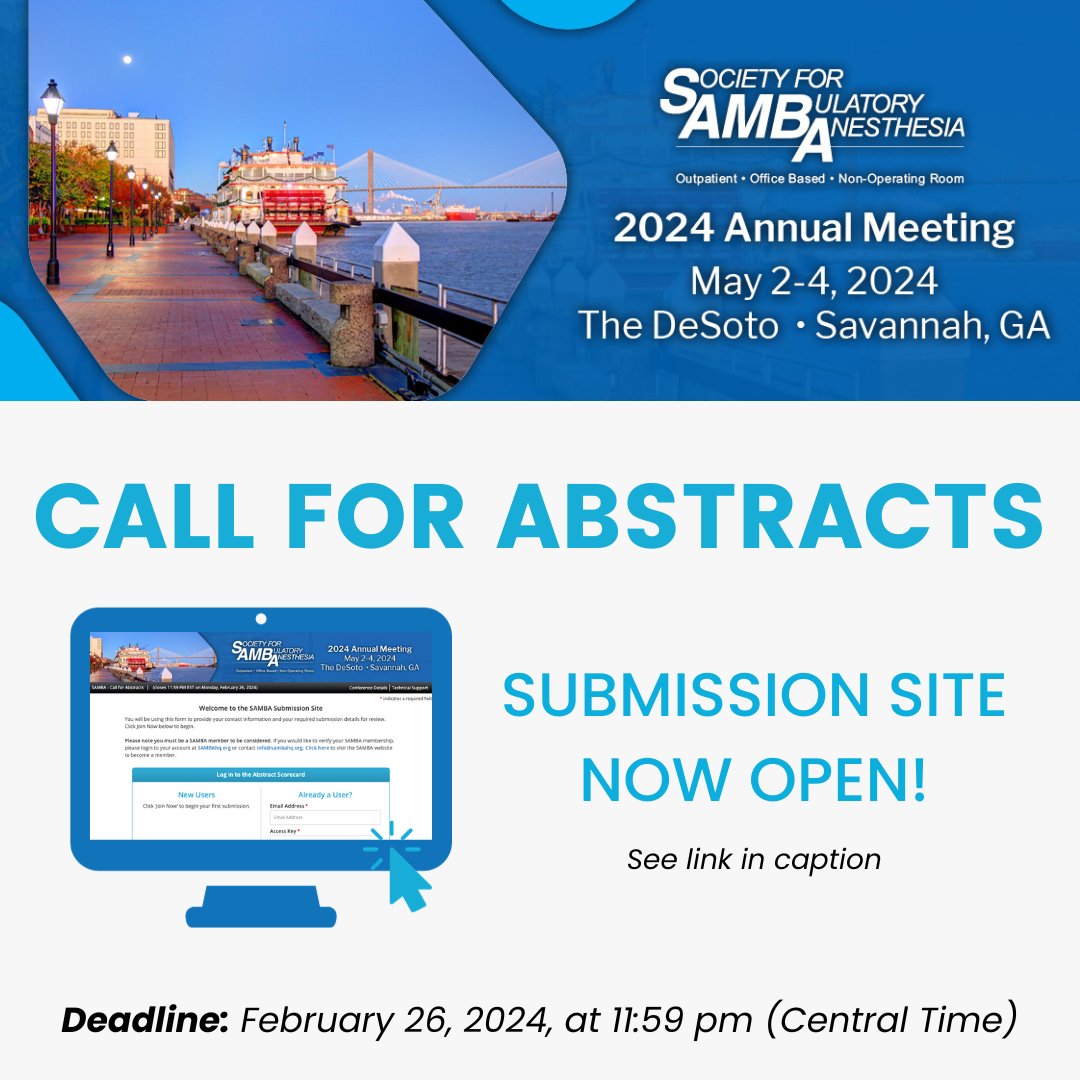 Don't miss the chance to be part of the SAMBA 2024 Annual Meeting in Savannah, Georgia! Submit your abstracts before February 26, 2024. Click here to access the Abstract Submission Site: tinyurl.com/24cf85d6 Join SAMBA or renew your membership today: sambahq.org/join-samba