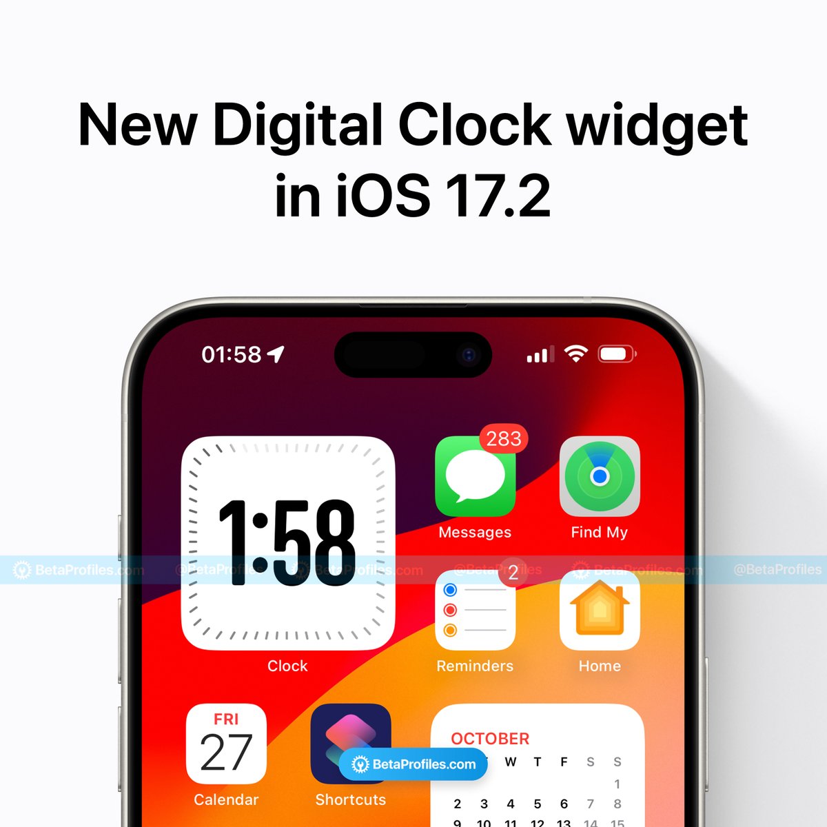 BetaProfiles's tweet photo. iOS 17.2 features a new Clock widget. https://t.co/hLJnRiM9I0