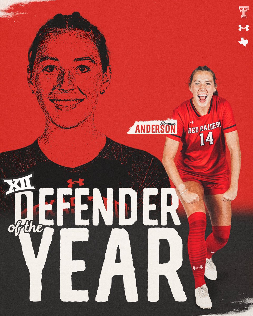 TexasTechSoccer's tweet photo. 𝐓𝐇𝐄 𝐂𝐀𝐏𝐓𝐀𝐈𝐍 🫡🫡
Your @Big12Conference 𝐃𝐞𝐟𝐞𝐧𝐬𝐢𝐯𝐞 𝐏𝐥𝐚𝐲𝐞𝐫 𝐨𝐟 𝐭𝐡𝐞 𝐘𝐞𝐚𝐫
is Hannah Anderson!
#WreckEm | @hannah8anderson https://t.co/Os3kbLaXTB