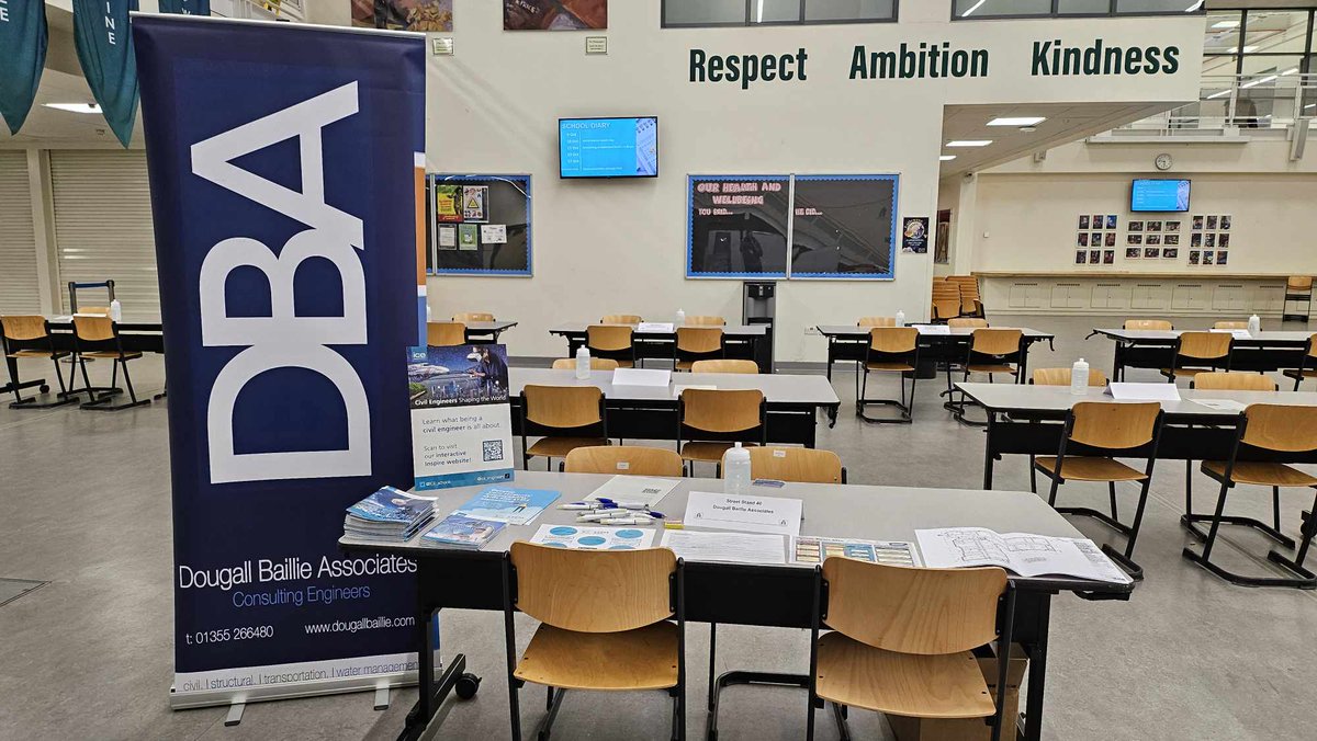 DBA are delighted to be in attendance at Williamwood High School for their careers evening. Representing Civil, Structural, Transport and Drainage Engineering #STEM #CAREERS #ICE