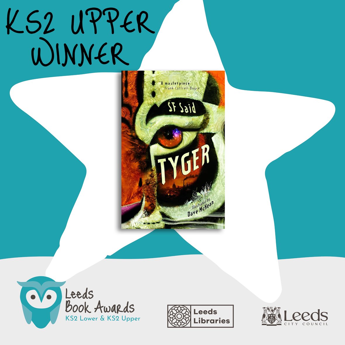 Congratulations to @whatSFSaid and @DaveMcKean whose #Tyger is the winner of the #LeedsBookAwards2023, voted for by the pupils in Years 5 & 6 at schools across the city of Leeds