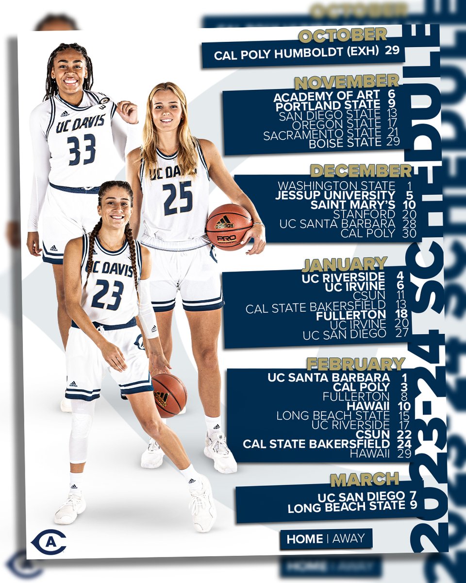 𝙎𝙘𝙝𝙚𝙙𝙪𝙡𝙚 𝘿𝙧𝙤𝙥 🏀

The full 2023-24 schedule is 𝙃𝙀𝙍𝙀 ‼️

🗓️: ucdavisaggies.com/sports/womens-…

#GoAgs | <a href="/ucdavisaggies/">UC Davis Athletics</a>