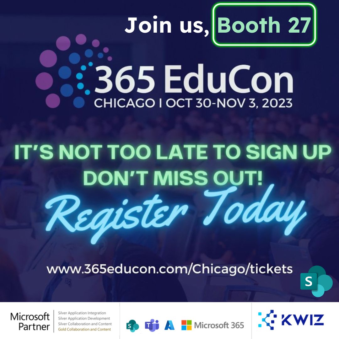 It's not too late - Grab your ticket today for 365 EduCon Chicago - A conference you will NOT want to miss! 

Grab your ticket here: hubs.la/Q026Vqdq0

Find us at Both #27

#Microsoft365 #MicrosoftPowerPlatform #SharePoint #microsoftcopilot