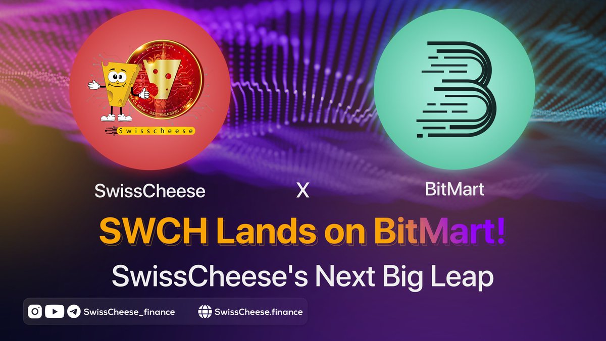 Exciting times, SwissCheesers!
$SWCH is now listed on BitMart! Dive into decentralized stock trading with more access than ever before. Deposit starts 10/25, with trading going live on 10/30. Here's to more milestones &amp; trust from our community! 🎉 #SwissCheeseOnBitMart