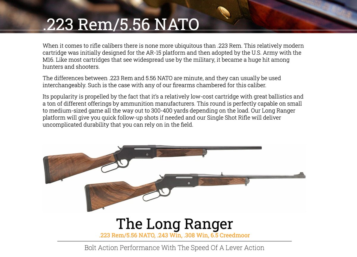 Lever action 5.56 .223 Rem/5.56 NATO. henryusa.com/caliber/223-re…