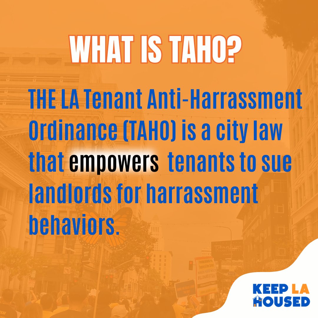 KeepLAHoused's tweet image. Keep LA Housed has proposed a set of amendments to strengthen TAHO &amp;amp; protect tenants from harassment. Head over to our IG to see/share our proposed changes to protect tenants of LA and get plugged in on how to take action with us! instagram.com/p/Cy34o29vtGi/… 
#NoToTenantHarrassment