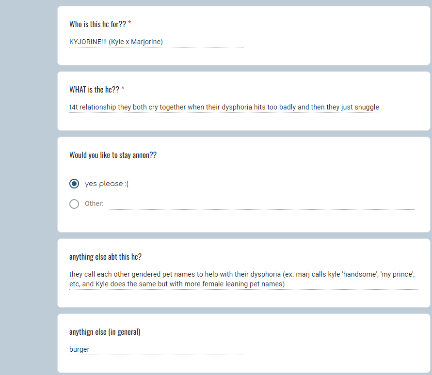 Headcannon 130:
Kyle and Marjorine (ship) headcannon by annon!!