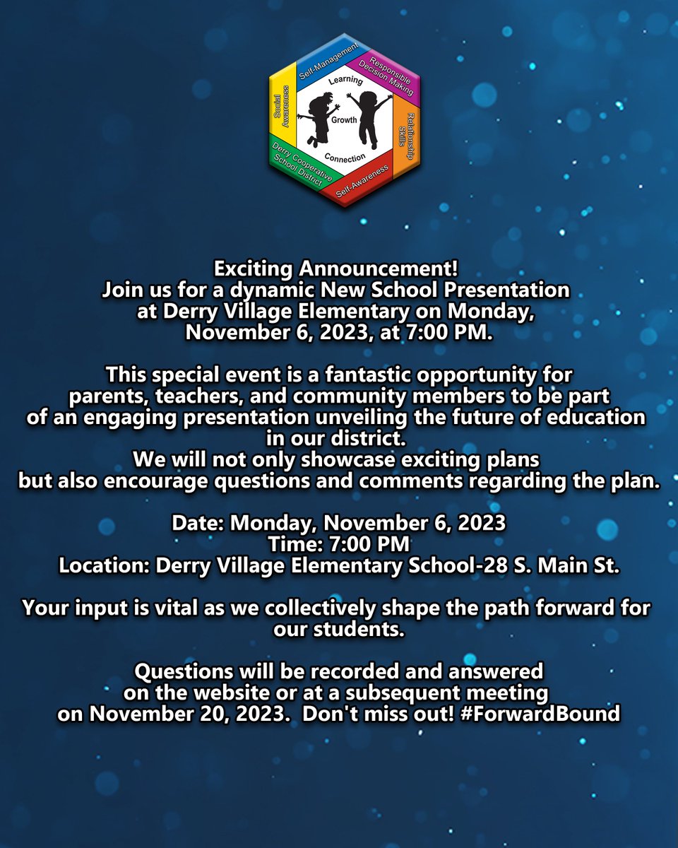 derryschools's tweet photo. Information regarding the New School presentation that is being held on November 6:

#ForwardBound https://t.co/nna3LMQ4Yx