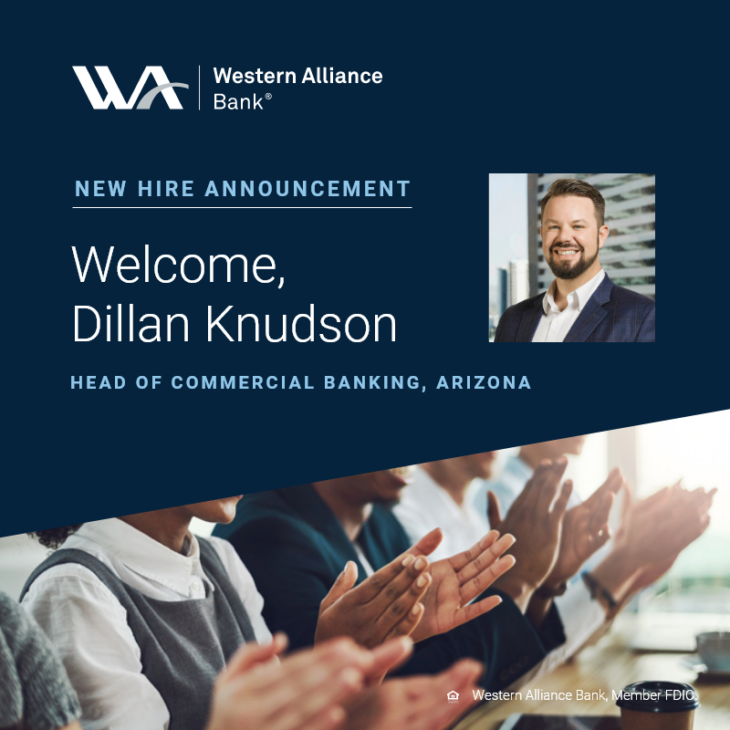 Join us in welcoming Dillan Knudson as the new Head of Commercial Banking for Arizona at Western Alliance. With over 16 years of banking experience, Dillan brings a strong track record of fostering strategic growth. Read more: westernalliancebancorporation.com/about-us/news/… 
#CommercialBanking