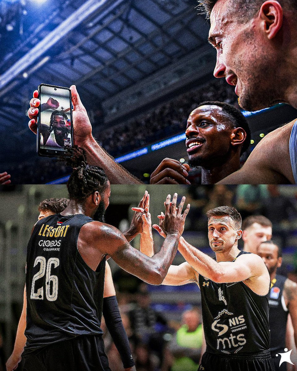🇷🇸 Aleksa Avramovic FaceTimed 🇫🇷 Mathias Lessort for him to be a part of the Partizan win celebration against Crvena Zvezda 🥰

📸 <a href="/draganastj/">Dragana</a>