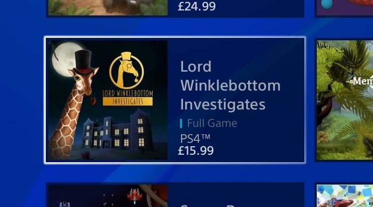 Lord Winklebottom Investigates is now available on the #PlayStation store! 🎮

If you'd like to be a fancy giraffe detective investigating the murder of an axolotl, then check it out here: store.playstation.com/en-gb/product/…

#indiegame #pointandclick