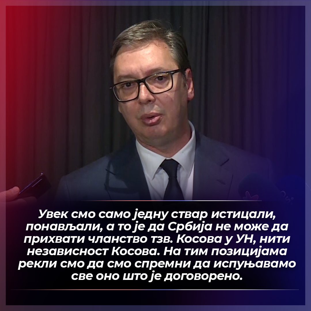 sns_srbija's tweet photo. Увек смо само једну ствар истицали, понављали, а то је да Србија не може да прихвати чланство тзв. Косова у УН, нити независност Косова. На тим позицијама рекли смо да смо спремни да испуњавамо све оно што је договорено. 🇷🇸🇷🇸🇷🇸 @avucic #Vucic #SNS #Srbija https://t.co/hqDtwRMeyh
