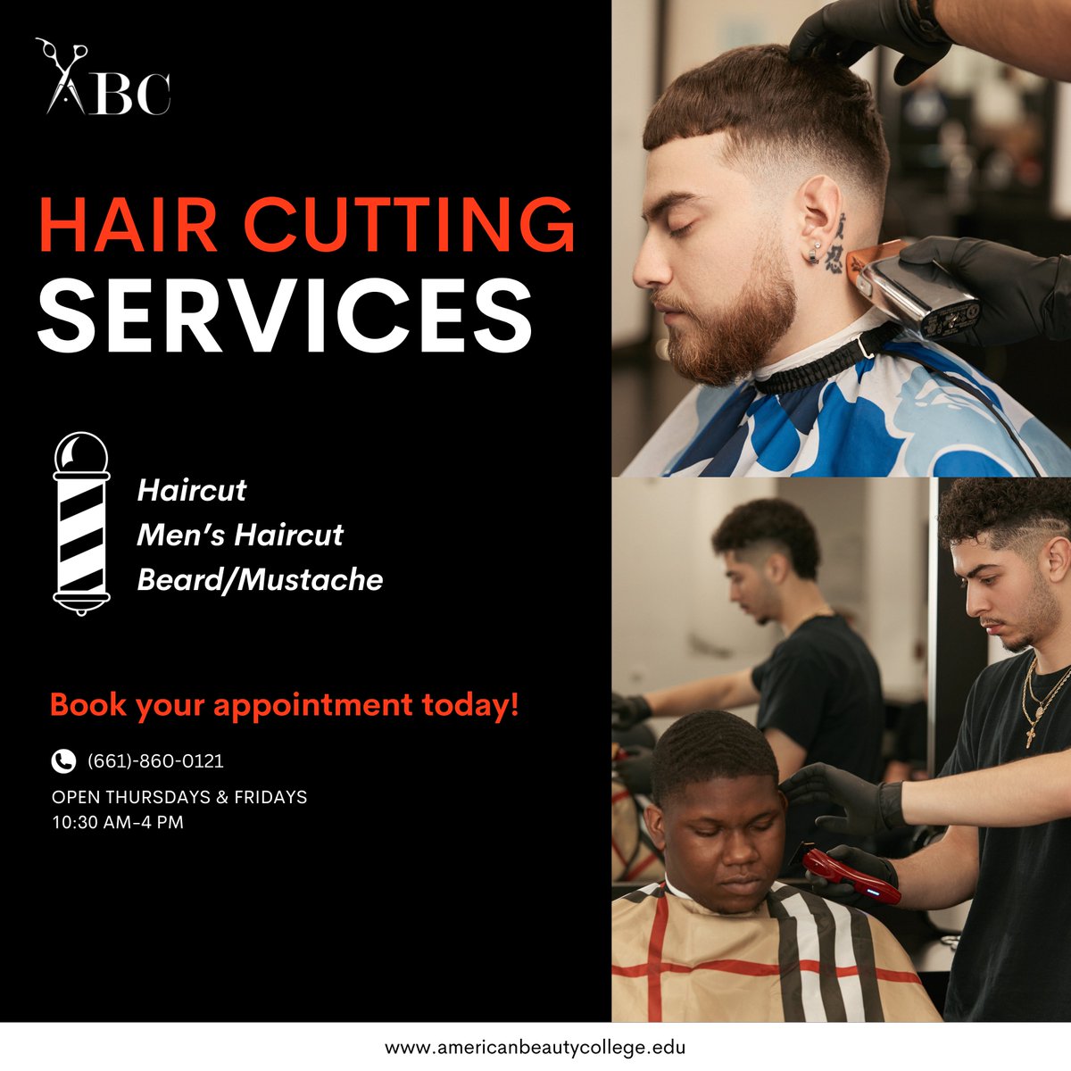 ABCBeauty's tweet photo. Upgrade your look with our expert Hair Cutting Services! Whether it's a trendy haircut, a sharp men's style, or a dapper beard/mustache trim, we've got you covered – all for just $5 each!
#AmericanBeautyCollege #HaircutHaven #GroomingGoals https://t.co/WD31y945QT
