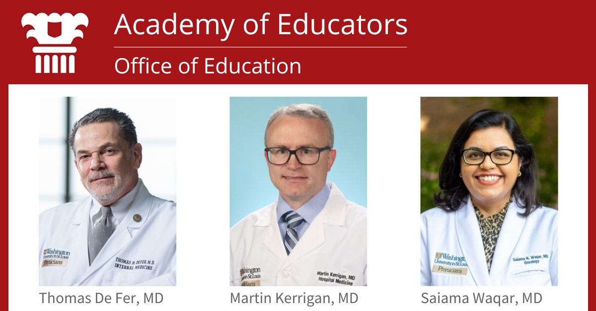 The 2023 @WashUAcadEd Annual Education Day honored #WUDeptMedicine @WUSTLmed Faculty. Martin Kerrigan, MD and Saiama Waqar, MD, were inducted and Thomas De Fer, MD, MACP, @defer_thomas received this year’s Lifetime Achievement Award. Read more > l8r.it/PbMq
