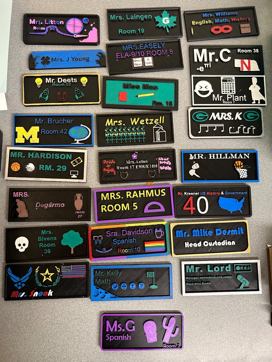 Teacher name plates created using Fusion 360 and the engineering design process. #PLTW #BeLeaf