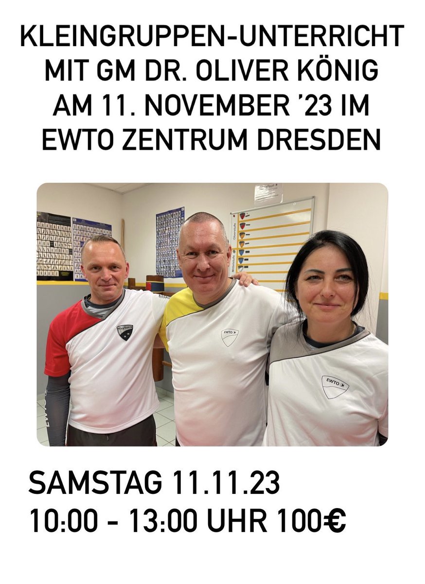 Am 11.11.2023 findet im EWTO Zentrum Dresden wieder ein Speziallehrgang mit GM Oliver König statt. Wir hoffen auf eine rege Beteiligung. Wir freuen uns auf euch. Teilt es gerne. #ewto #ewtoverbindet #wingtsun #selbstverteidigungstraining