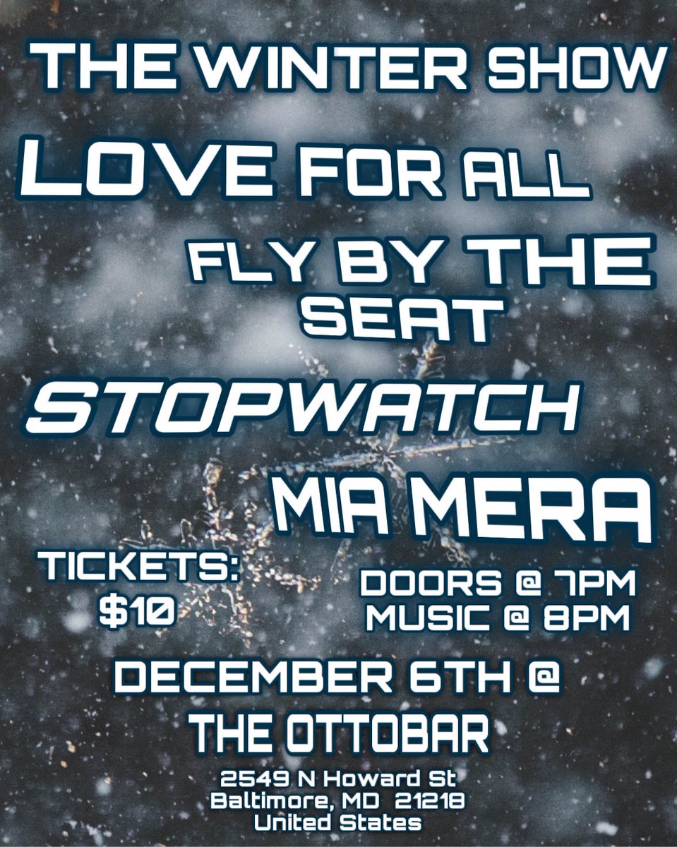 LoveForAllbnd's tweet photo. IT'S TIME! Come see us LIVE @ THE OTTOBAR! We'll be joined by some of our friends Fly By The Seat, Mia Mera, and Stopwatch! Go get your tickets RIGHT NOW on the link in our bio! Can't wait to see you guys! We're coming to YOU! #Baltimore #DMV #Concert #December #Winter #Trending https://t.co/wEPAl6SqWQ