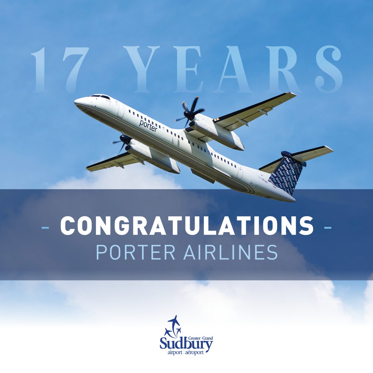 Cheers to 17! 🎉

Congratulations to Porter Airlines as they celebrate 17 years of service!

<a href="/porterairlines/">Porter Airlines</a> offers daily service to and from downtown’s Billy Bishop Toronto City Airport with connections to many U.S. and Canadian destinations.

#YSB #FlySudbury