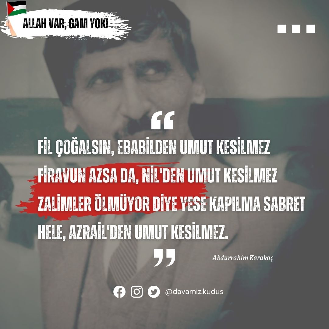 hurmahmut's tweet photo. Fil çoğalsın. Ebabilden umut kesilmez.
Firavun azsa da, Nil'den umut kesilmez.
Zalimler ölmüyor diye yese kapılma.
Sabret hele. Azrailden umut kesilmez.
| Abdurrahim Karakoç https://t.co/QMmZL7WeWi