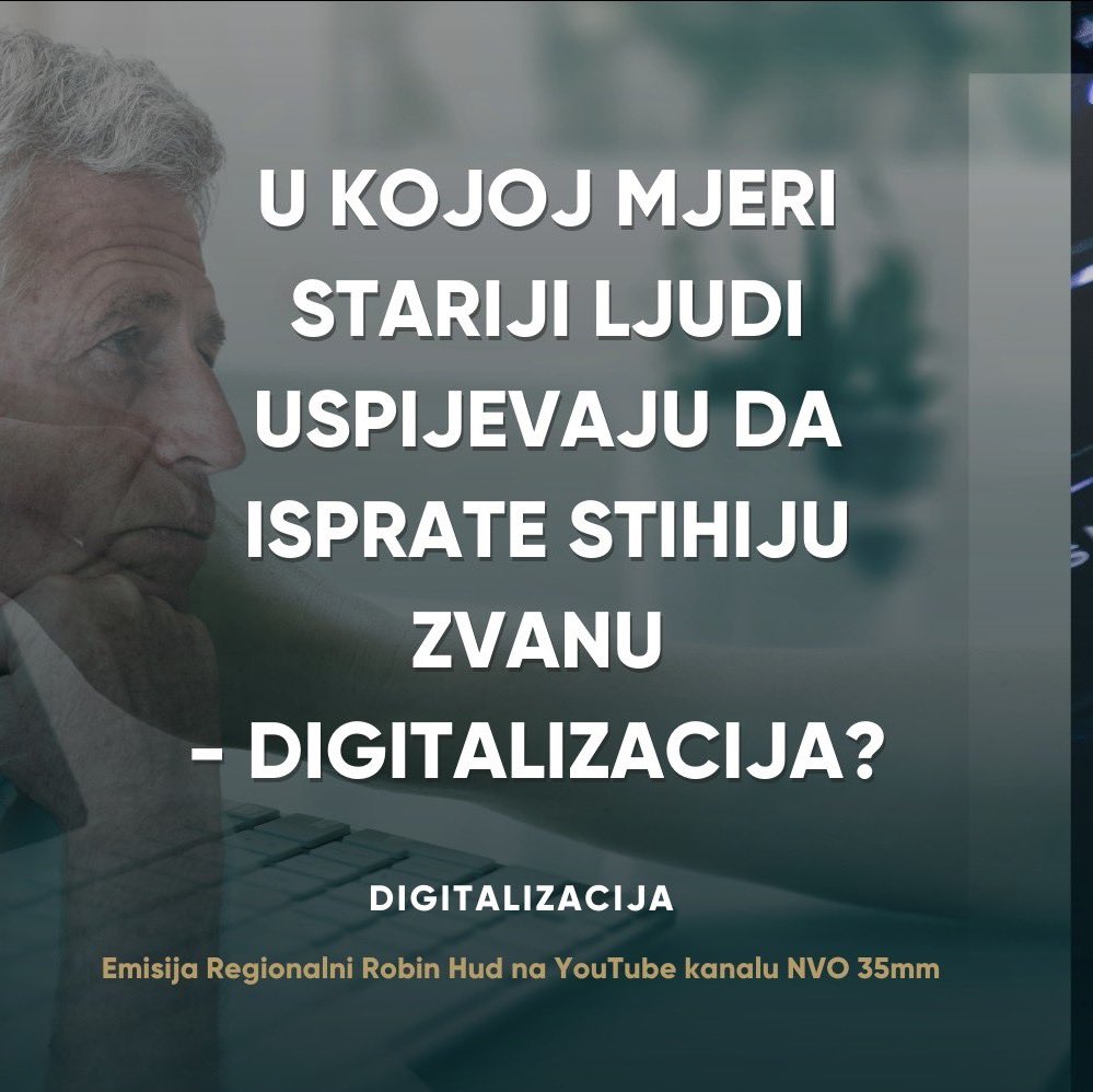 robinhudtv's tweet photo. ⚠️ Digitalna isključenost ljude treće životne dobi spriječava u normalnom funkcionisanju koje je sve više online, onemogućava im izlazak iz siromaštva, socijalne kontakte i čini ih manje sposobnim za kontinuirane ekonomske i društvene promjene.

#RegionalniRobinHud https://t.co/A6EnJah2jF