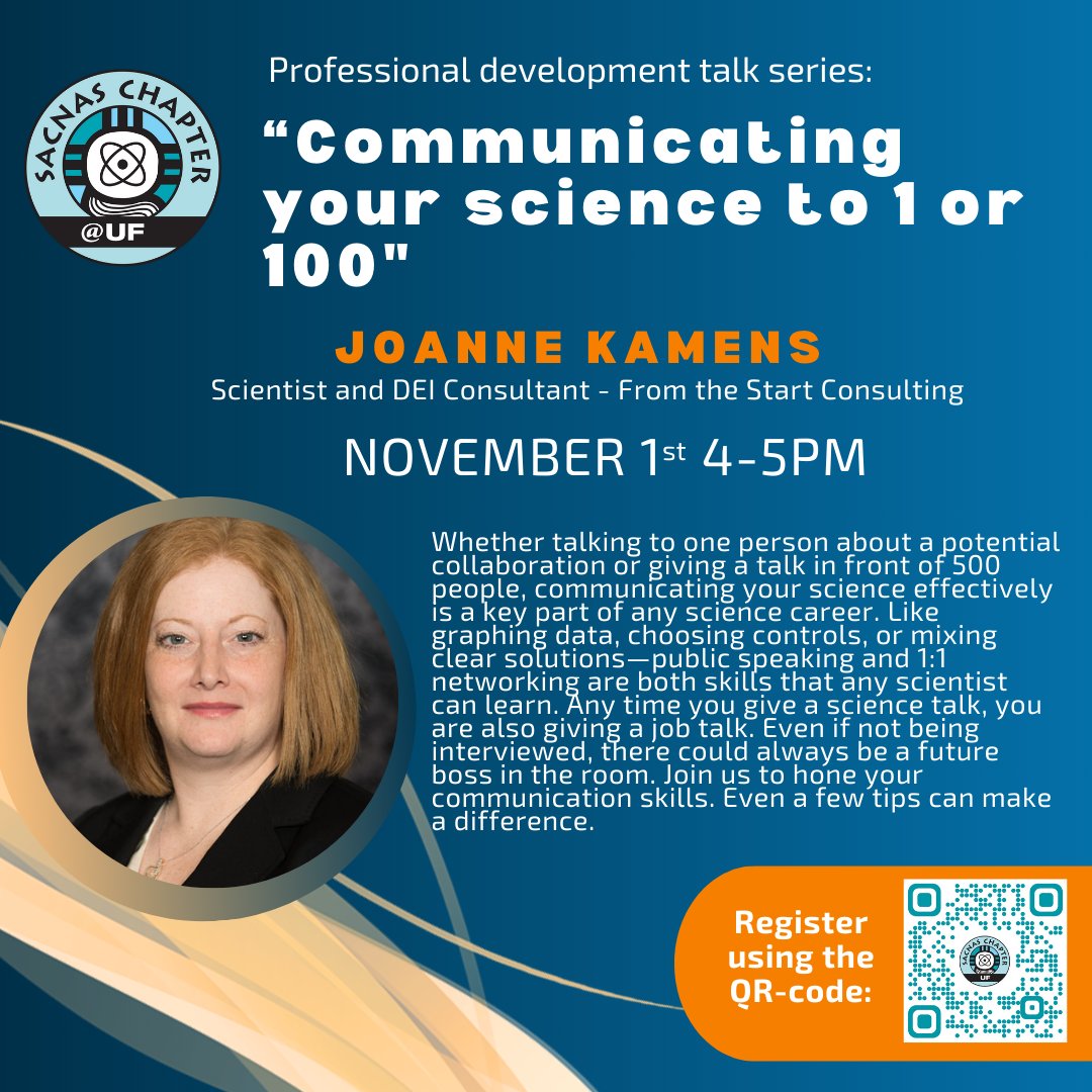 Our Professional development talk series continues with Joanne Kamens with 'Communicating your science to 1 or to 100'🙌. #SaveTheDate November 1st, 4-5pm EST