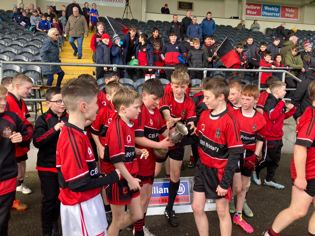 Huge congrats to Mitchelstown CBS on winning their @Allianz @sciathnascol Football final today in @carrigoon !Well done boys! @MBJC_gaa