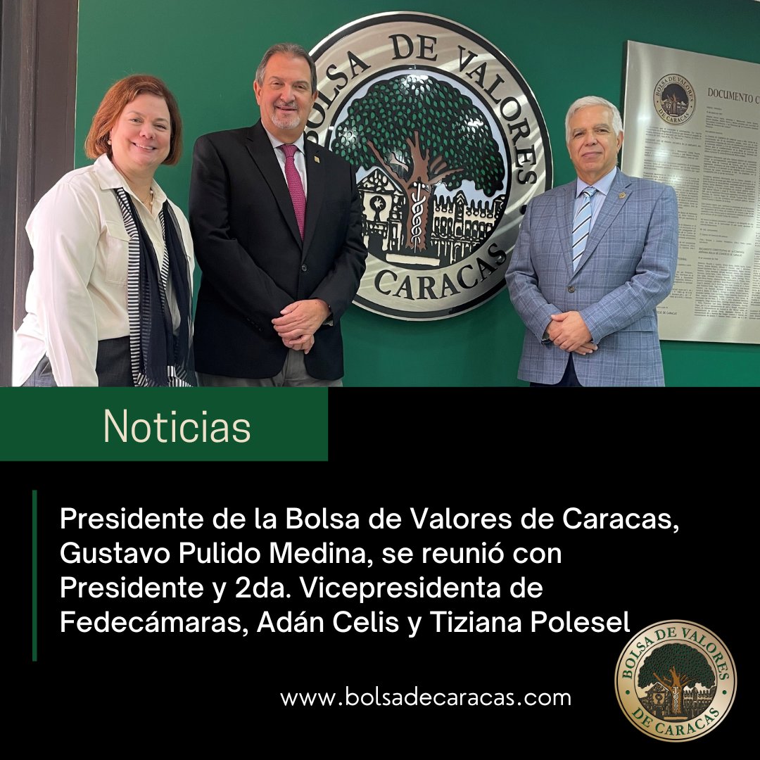Bolsacaracas's tweet photo. #Noticias | El presidente de la Bolsa de Valores de Caracas, Gustavo Pulido Medina, recibió en la sede de la institución al Presidente y 2da. Vicepresidenta de Fedecámaras (@fedecamaras), Adán Celis (@adancelism) y Tiziana Polesel (@tizianapolesel), respectivamente, con el objetivo de fortalecer los lazos de amistad entre ambas instituciones.