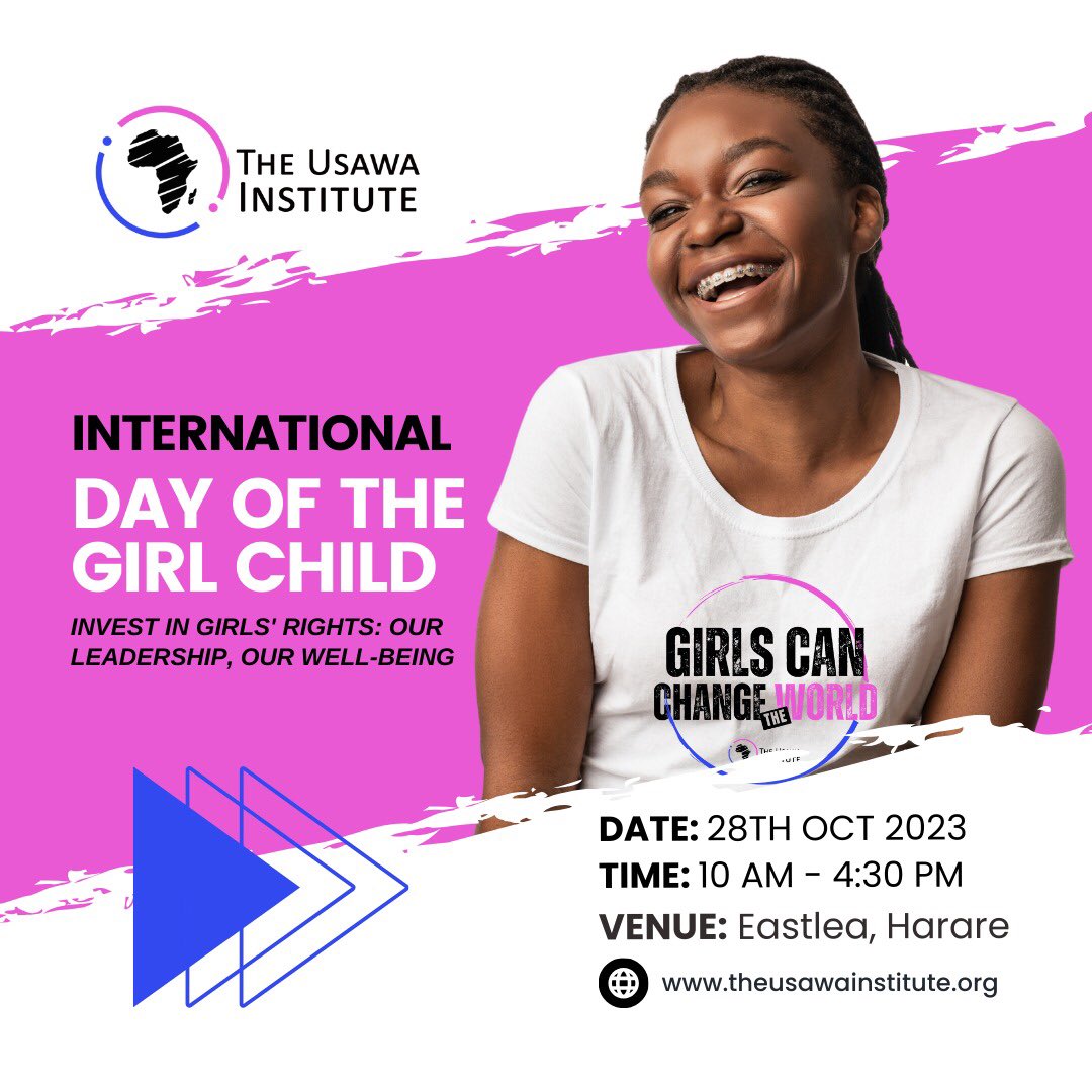 Invest in girls' rights and watch them become unstoppable leaders. Join our International Month (Day) of the Girl Child event on October 28th on our Facebook &amp; Instagram pages to witness the power of girl-led change. #InvestInGirls #IDG2023
<a href="/zimbabwe_up/">GirlUpZw</a> <a href="/263women/">263 Women And Girls Network</a> <a href="/UNIZIMTRUST/">UNIZIM TRUST #Students4Change #Youths4Change</a>