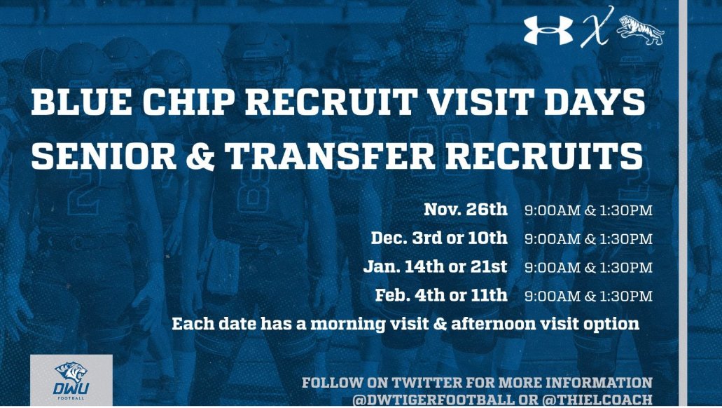 ashton13k's tweet photo. Thank you @ThielCoach for the invite down to DWU for the blue chip recruit visit! @208Platinum @RAREAcademyID @Coach_kee45 @Kenton_Bartlett @CoachJuss @CoachKron @One11Recruiting @BrandonHuffman https://t.co/EQ8pEWti4q