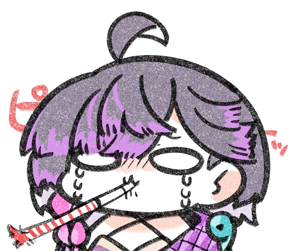 solo ahoge white background purple hair bangs chibi drinking straw  illustration images