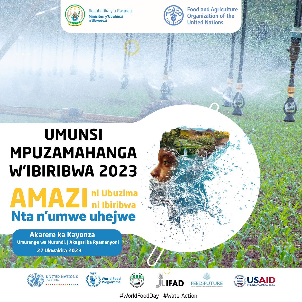 Joining partners to co-organize this year's #WorldFoodDay2023 and to take joint water action to strengthen farmers' resilience to climate shocks in order to increase productivity🥦and incomes, thereby improving food systems. Join us for the big day October 27 in @KayonzaDistrict