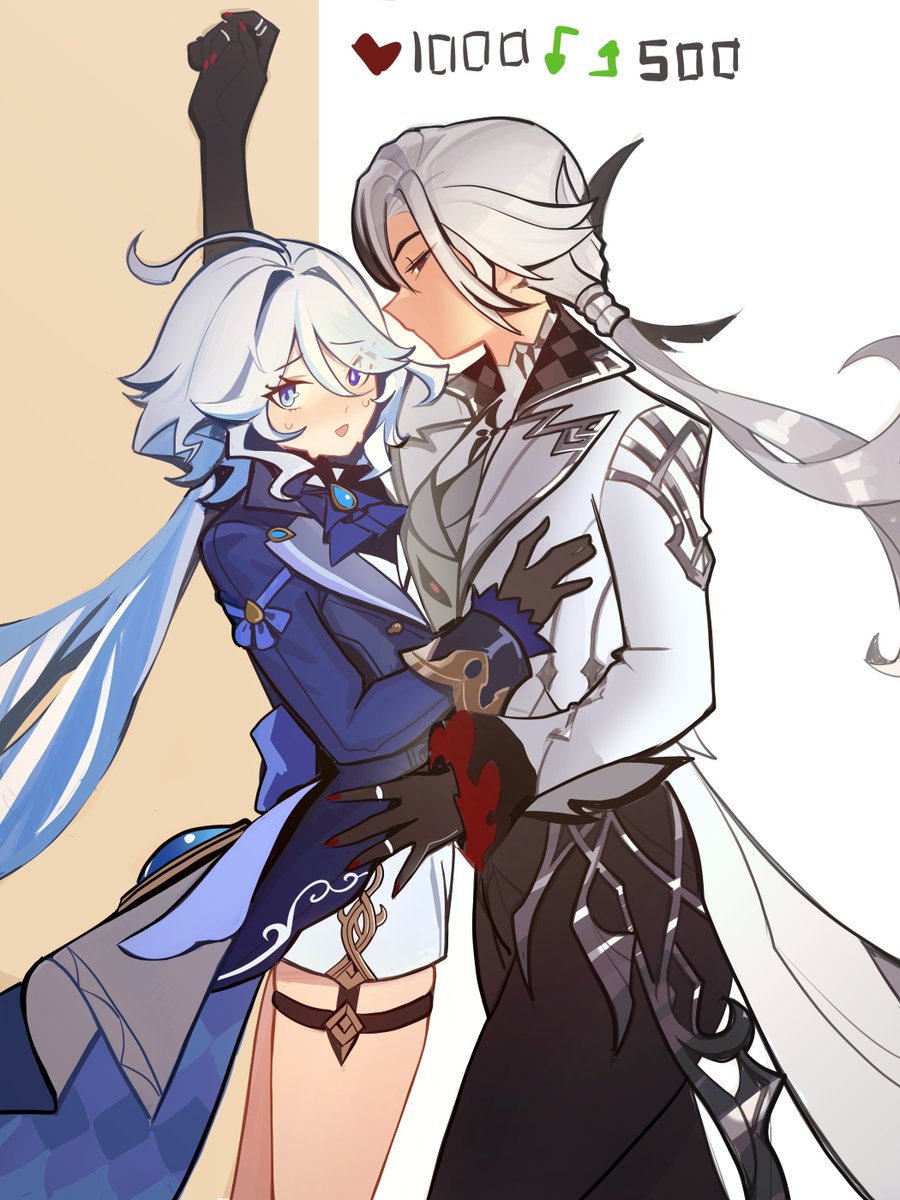 Distrbeachboy's tweet image. Arlecchino x Furina strip game part 1
If the goal is reached, I&apos;ll draw another picture with less outfit, and so on.