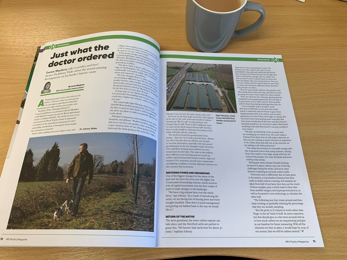 Tea time break with the Nov/Dec <a href="/NFU_Poultry/">NFU Poultry</a> Magazine and a great article about our customer Dr Johnny Wake and <a href="/CourteenhallEst/">Courteenhall Estate</a>. A very impressive 8 broiler house site, producing for <a href="/AvaraFoods/">AvaraFoods</a> 

#britishpoultry #awardwinning #poultry