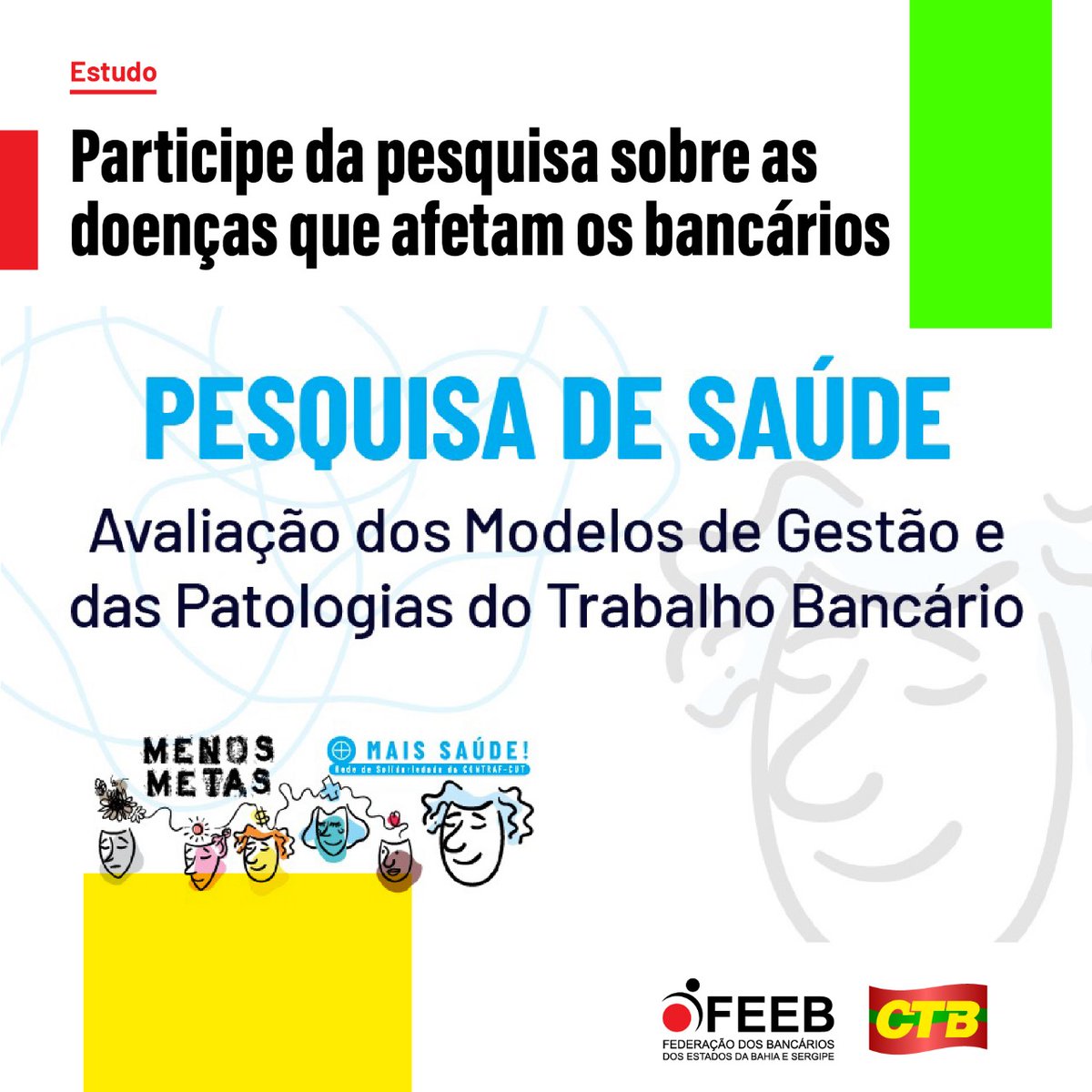 feebbase's tweet photo. Participe da pesquisa sobre as doenças que afetam os bancários

https://t.co/iXiP0QW0ax https://t.co/9eiWIA46LO