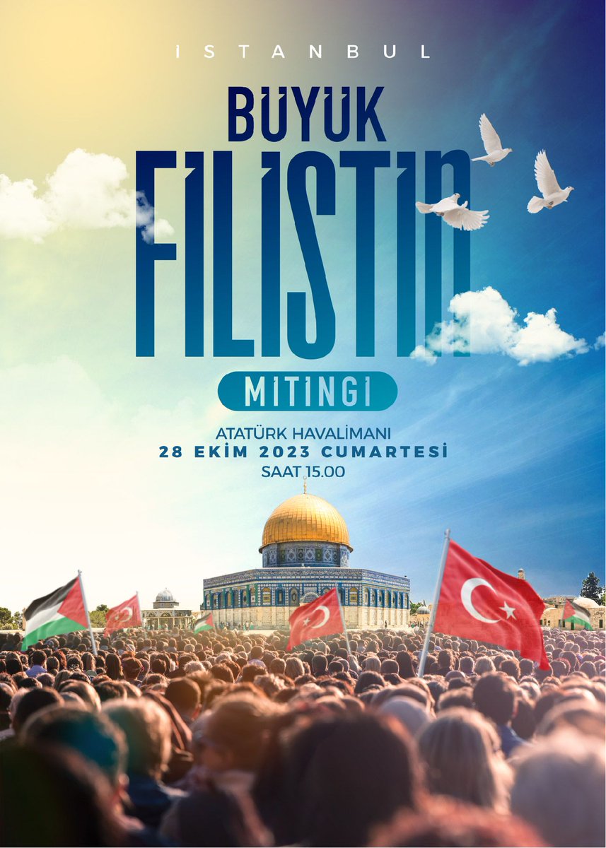 Memur-Sen (@memursenkonf) on Twitter photo Siyonist İsrail'in Gazze'de yürüttüğü soykırım vahşeti karşısında Filistinli mazlumların sesi olmak, zulme dur demek için Büyük Filistin Mitingi'nde buluşuyoruz!
📍 Atatürk Havalimanı Millet Bahçesi
🗓️ 28 Ekim Cumartesi
🕒 15.00 Siyonist İsrail'in Gazze'de yürüttüğü soykırım vahşeti karşısında Filistinli mazlumların sesi olmak, zulme dur demek için Büyük Filistin Mitingi'nde buluşuyoruz!
📍 Atatürk Havalimanı Millet Bahçesi
🗓️ 28 Ekim Cumartesi
🕒 15.00