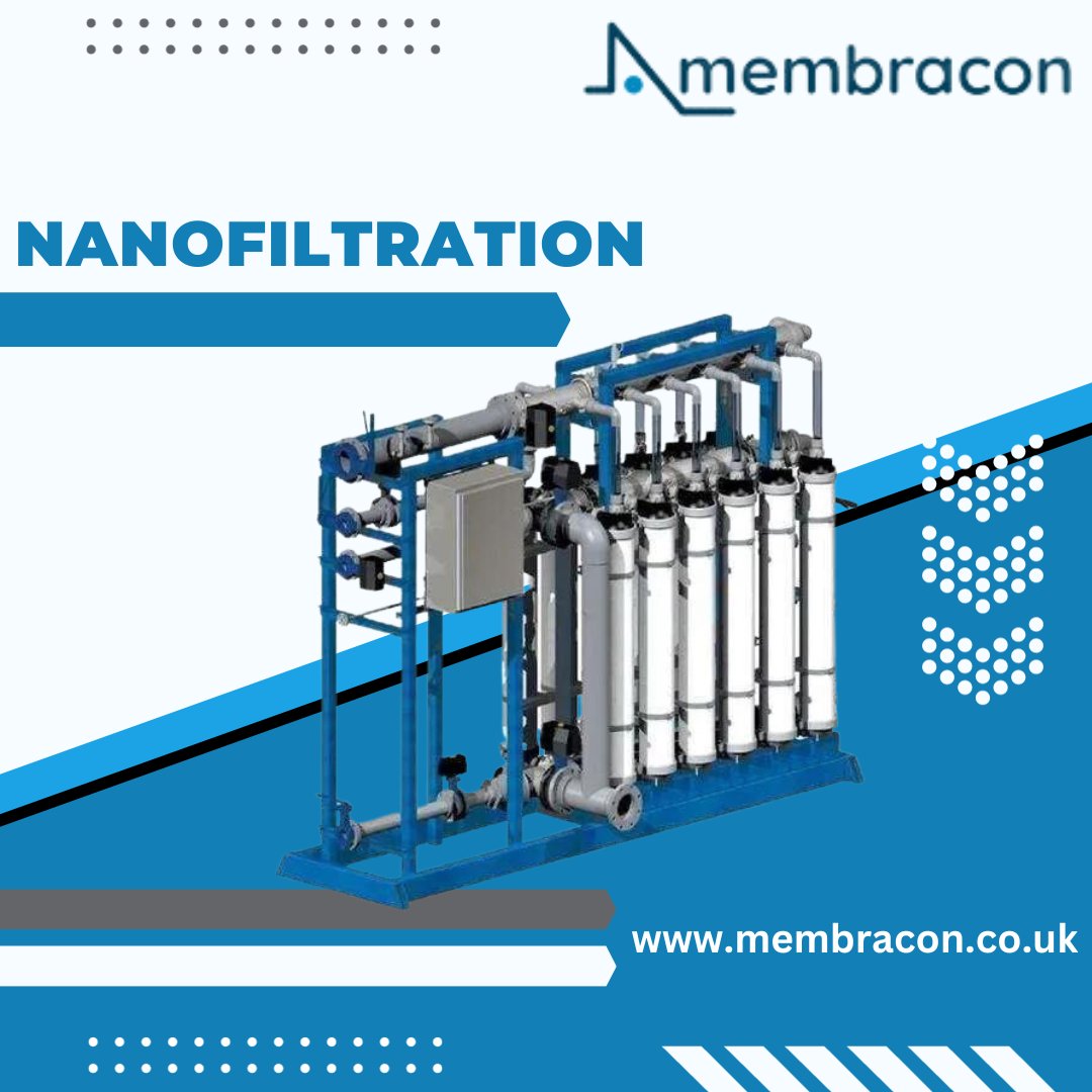 Nanofiltration is a membrane separation process whose cut-off lies between reverse osmosis and ultrafiltration. The commonly used operating pressure is in the range of 3 – 40Bar. Cut-offs Should be between 180 and 2000 Dalton. Find out more at: membracon.co.uk #water