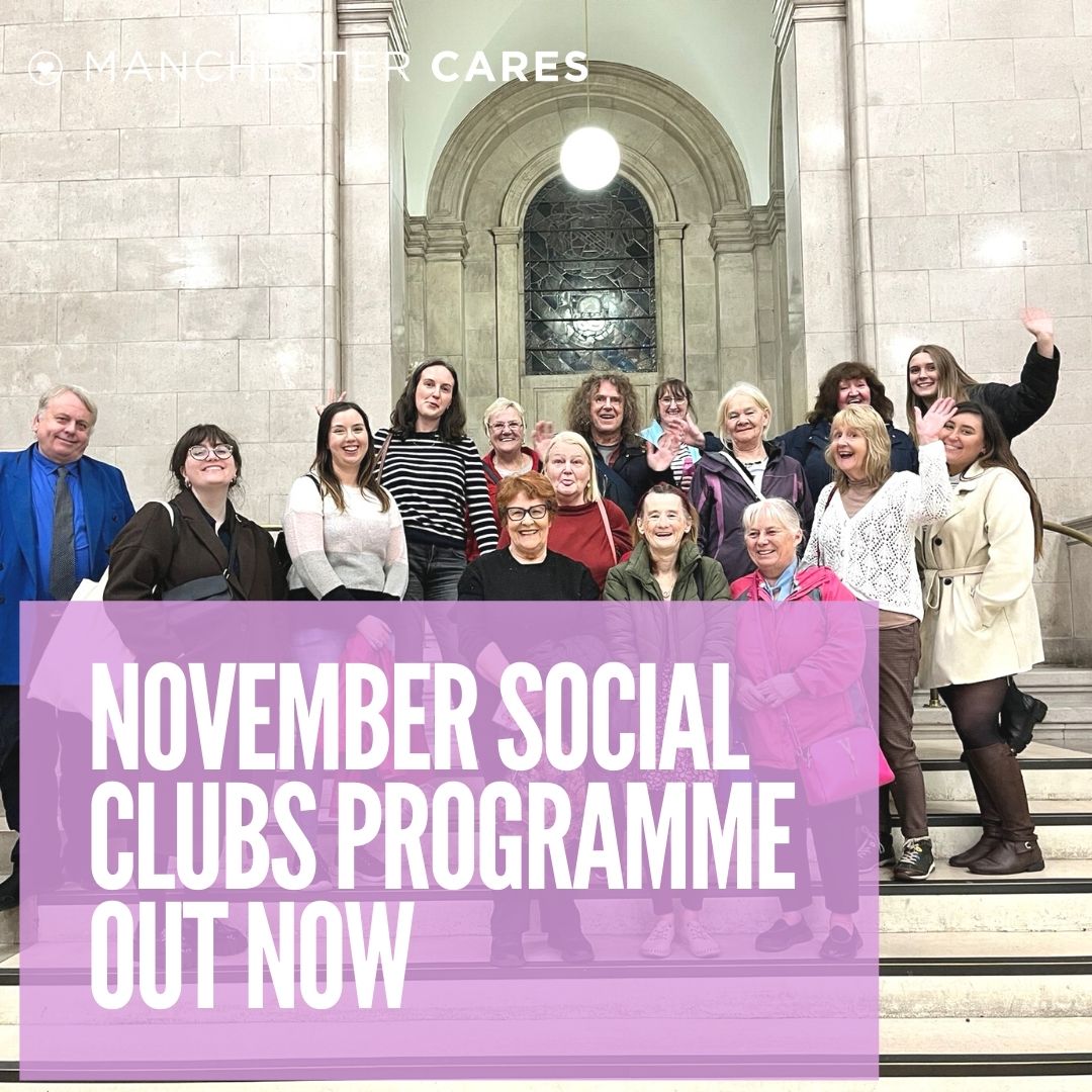ManchesterCares's tweet photo. Our November Social Club programme is out now...

This month you can spend a Night at the Museum, have a go at writing at Poetry Club, visit HOME Theatre, and all the usual favourites!

Call 0161 207 0800 to book. Full details on our website: https://t.co/LA2Absj7Dp... https://t.co/y7EoaHfBVU
