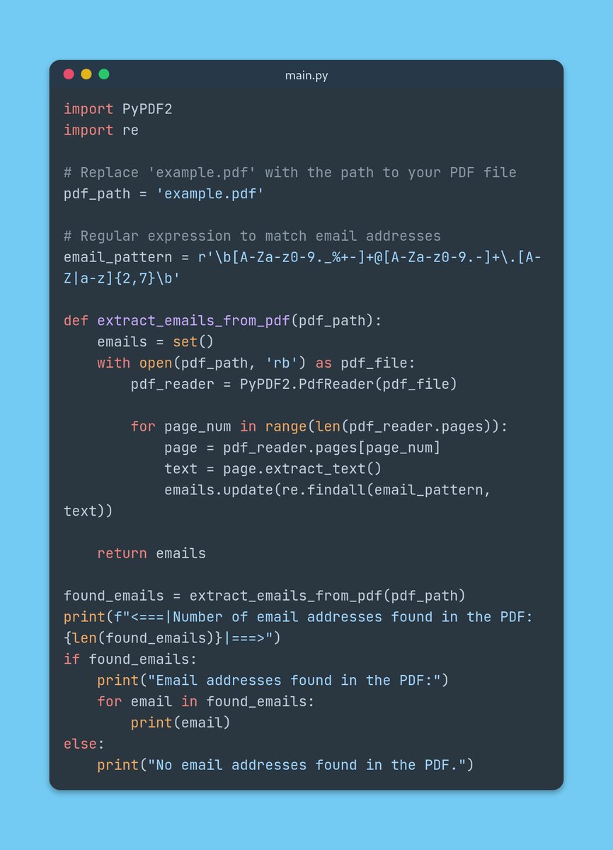 m3nnoun's tweet image. Just discovered a nifty Python script for extracting email addresses from PDFs 📄🔍. It&apos;s a game-changer for data mining and automation! #Python #PDFExtraction #DataMining #Automation #EmailAddresses