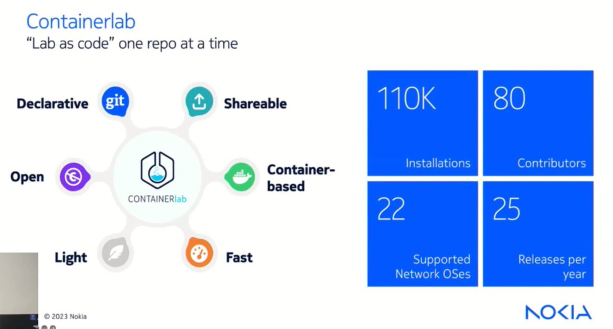 At NFD33 techfieldday.com/appearance/nok…, <a href="/ntdvps/">Roman Dodin</a> explains containerlab's mass appeal. #nfd33 #nokia