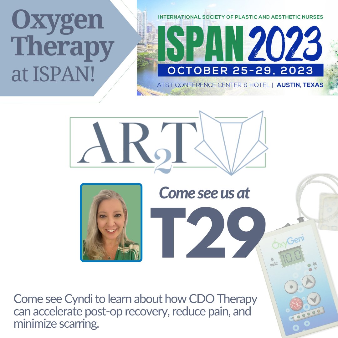 ar2teo2's tweet photo. Come see us at #ISPAN23 this weekend! Cyndi is ready to discuss how CDO Therapy can accelerate post-op recovery, reduce pain, and minimize scarring.

#aesthetics #injections #oxygentherapy https://t.co/CeVGG0qfsb