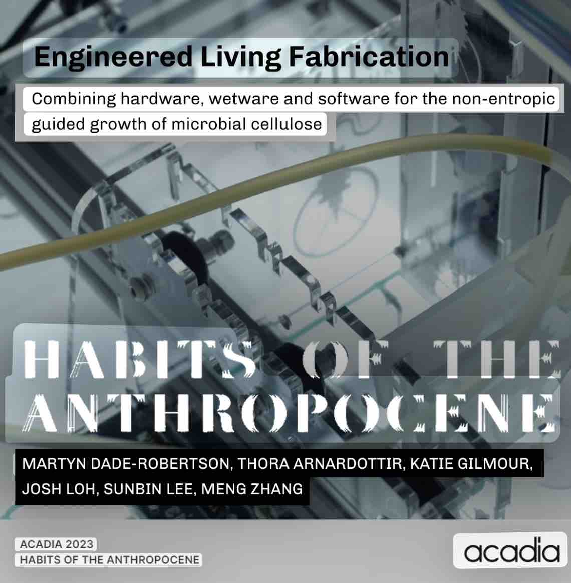Hub for Biotechnology in the Built Environment (@bio_buildings) on Twitter photo Ever heard of the ELF? Learn more about our research on our Engineered Living Fabrication System (ELF) today at 11.15 am (Denver, CO; GMT-6)! <a href="/Thora_Arnard/">Thora H Arnardottir</a> <a href="/KatieGilmour6/">Katie Gilmour</a> <a href="/MengZhangDR/">Meng Zhang</a> <a href="/JoshuaLoh6/">Joshua Loh</a>
#Acadia2023 #digitalfabriction #bacterialcellulose Ever heard of the ELF? Learn more about our research on our Engineered Living Fabrication System (ELF) today at 11.15 am (Denver, CO; GMT-6)! <a href="/Thora_Arnard/">Thora H Arnardottir</a> <a href="/KatieGilmour6/">Katie Gilmour</a> <a href="/MengZhangDR/">Meng Zhang</a> <a href="/JoshuaLoh6/">Joshua Loh</a>
#Acadia2023 #digitalfabriction #bacterialcellulose