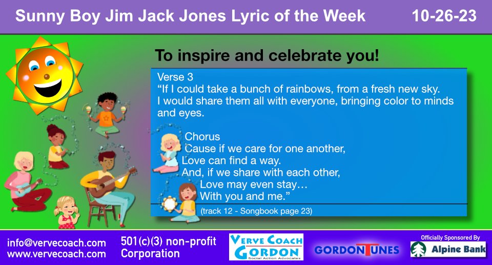 Sunny Boy Jim Jack Jones Weekly Lyric - to inspire and celebrate you!
Love - If I Could© (track 12 - Songbook page 23)

Find the song and full lyrics here:
youtube.com/watch?v=an9H3v…

#sunnyboyjimjackjones #LoveIfICould #love #gordontunes #VCGSAA #AlpineBankColorado