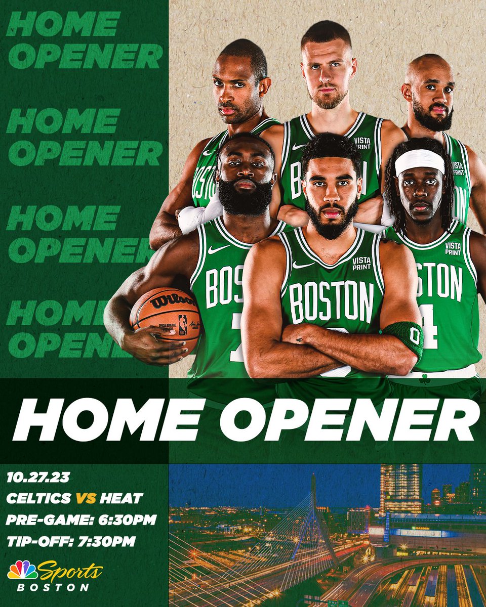 NBCSCeltics's tweet image. HOME OPENER🏙️ The Celtics vs. the Miami Heat at @TDGarden ☘️

We've got you covered starting at 6:30pm with Celtics Pregame Live! Join @ChrisForsberg_ @aminajadeTV @EddieHouse_50 @tvabby @Scalabrine &amp;amp; @celticsvoice 📺

#DifferentHere #HeatCulture #MIAvsBOS