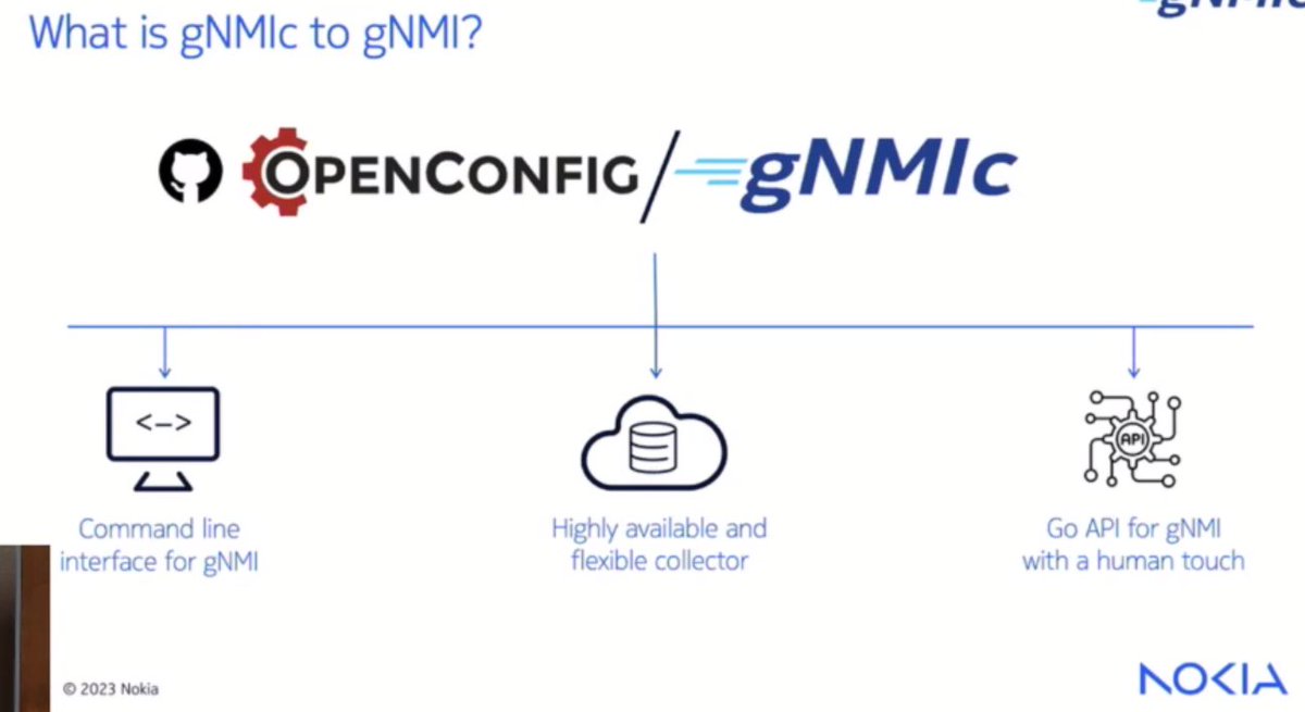 At NFD33, techfieldday.com/appearance/nok…. <a href="/Karimtw_/">Karim Radhouani</a> describes gNMIc. #NFD33 #nokia
